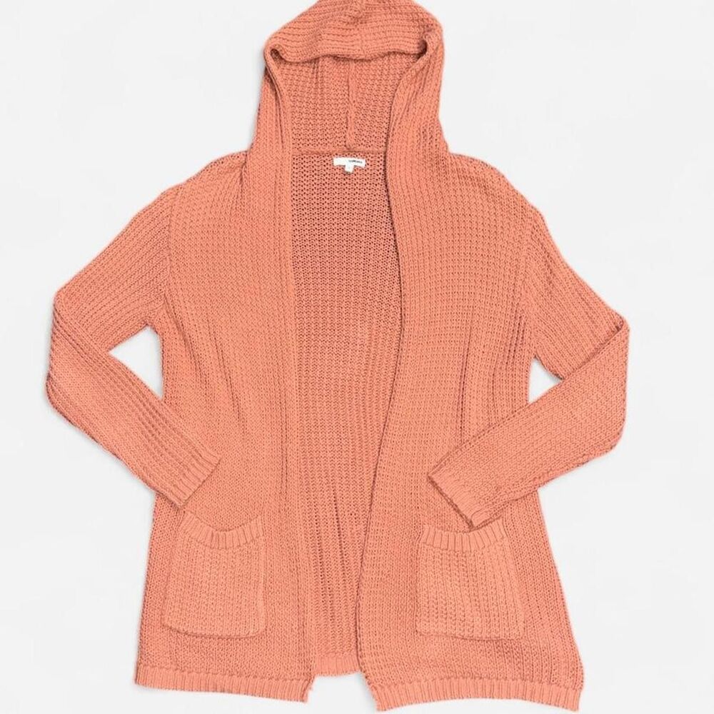 Sonoma Salmon Peach Loose Knit Hooded Open Front Cardigan, Large